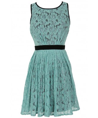 pleated contrast classy mint lace line dress closer